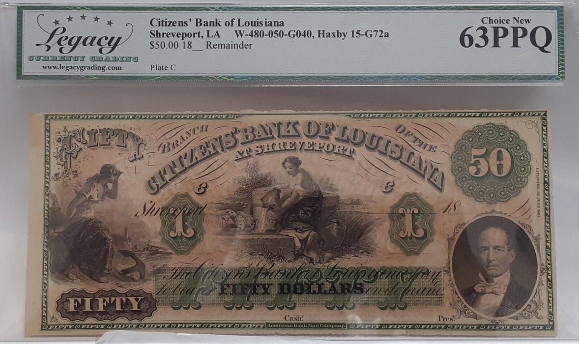 18__ Citizen's Bank Of LA at Shreveport $50 Rem. Note  Legacy Choice New 63PPQ