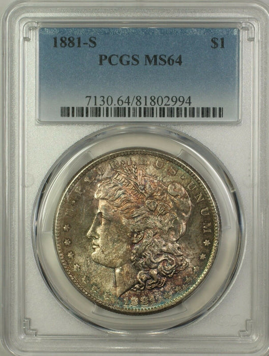 1881-S Morgan Silver Dollar $1 Coin PCGS MS-64 Toned (14a)