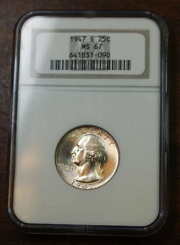 1947-S Washington Silver Quarter, NGC MS-67, Gem Coin