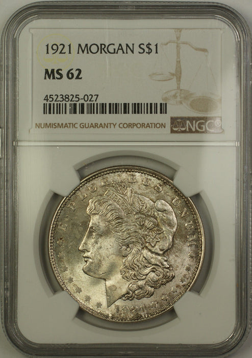 1921 Morgan Silver Dollar $1 Coin NGC MS-62 Lightly Toned (15e)