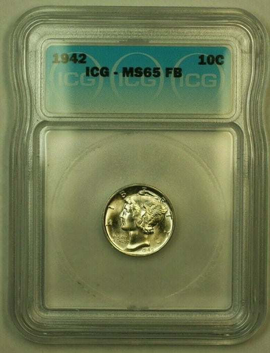 1942 Silver Mercury Dime 10c Coin ICG MS-65 FSB J