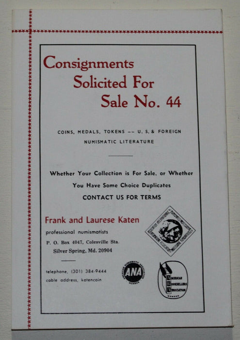 43rd Public & Mail Auction Catalog Sept 11,12 1976 Frank & Lourese Katen WW17D