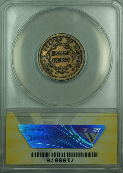 1850 Braided Hair Half Cent Coin C-1  ANACS AU-55 Details-Cleaned