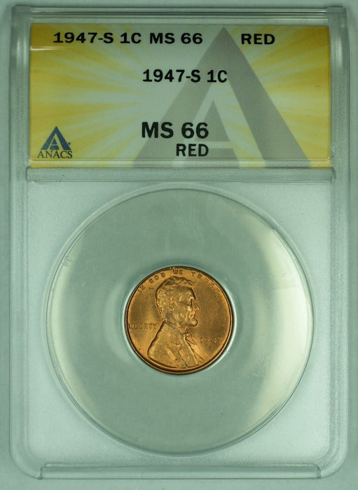 1947-S Lincoln Wheat Cent 1C Coin ANACS MS 66 RD (1) B