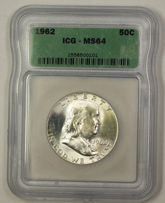 1962 US Franklin Silver Half Dollar 50c Coin ICG MS-64
