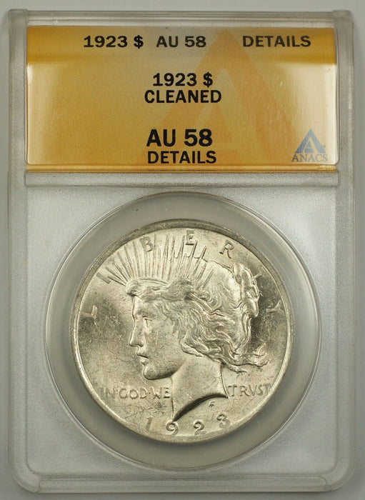 1923 Peace Silver Dollar Coin $1 ANACS AU-58 Details Cleaned