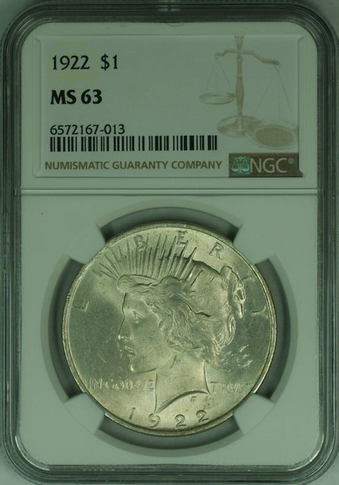 1922 Peace Silver Dollar S$1 NGC MS-63  (46A)