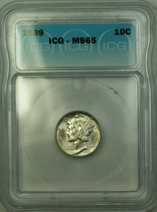 1939 Silver Mercury Dime 10c Coin ICG MS-65 GEM BU (A)