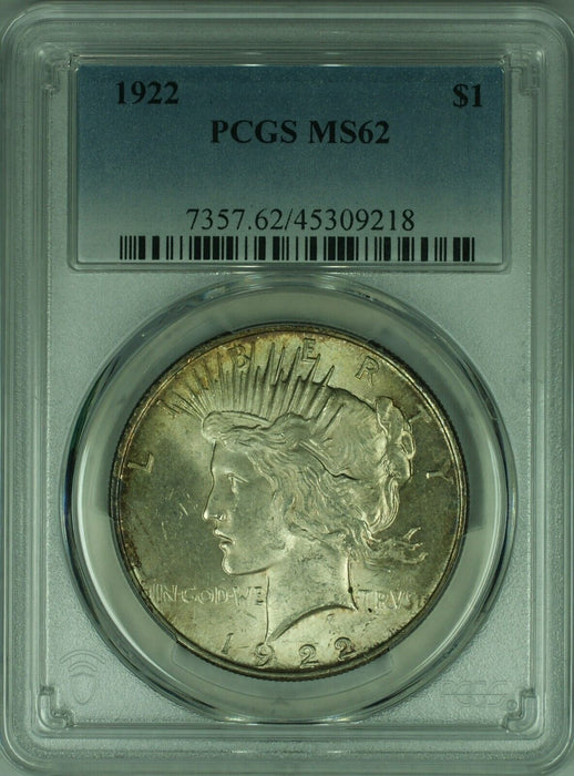 1922 Peace Silver Dollar S$1 PCGS MS-62 w/Toning  (40)