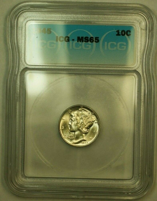 1945 Silver Mercury Dime 10c Coin ICG MS-65 OO
