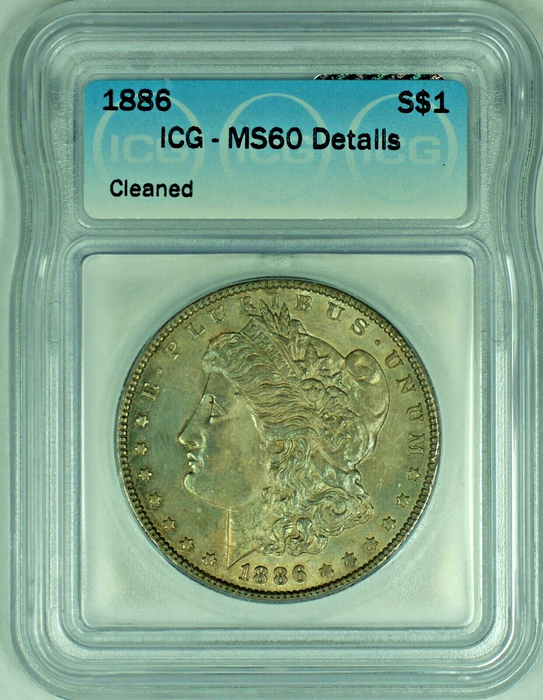 1886 Morgan Silver Dollar Toned $1 Coin ICG MS 60 Details (23) C