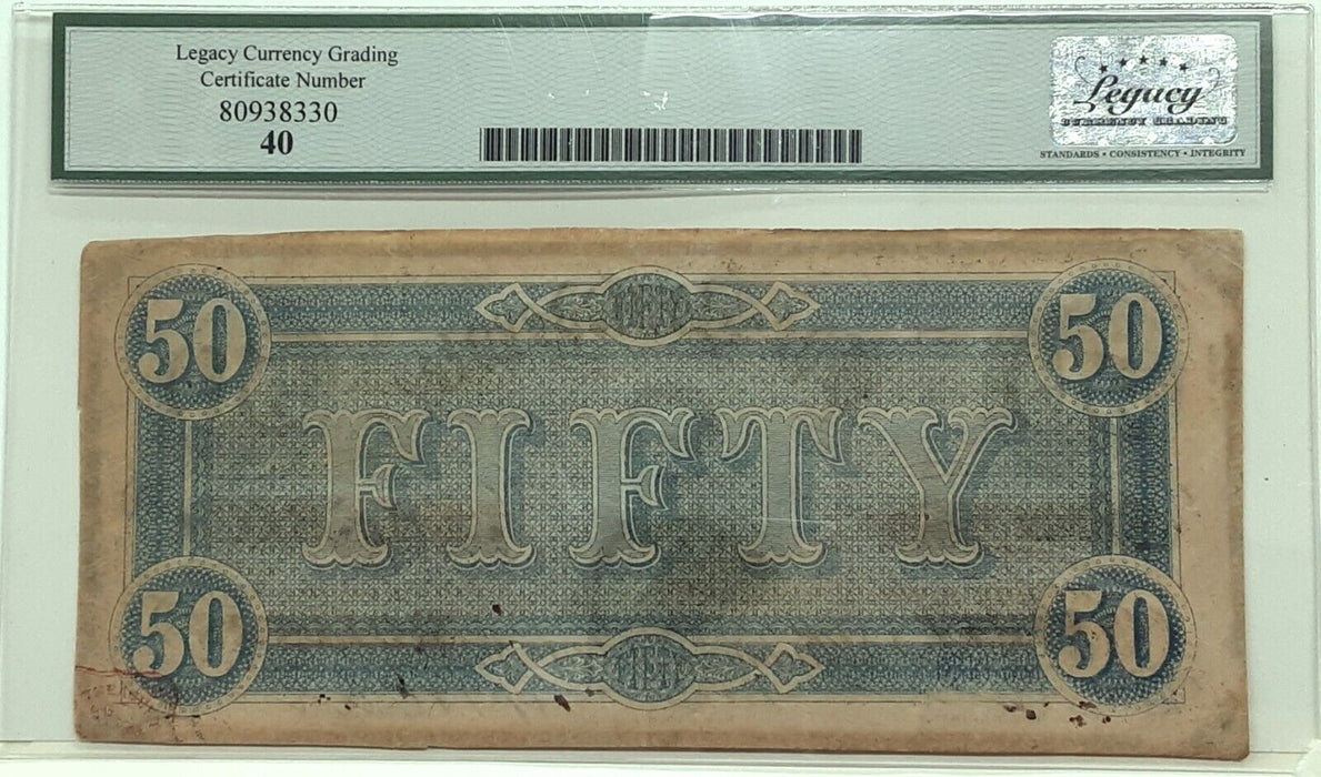 1864 Issue CSA $50 Note T-66  Legacy Extra Fine 40   Lynchburg Hoard   B