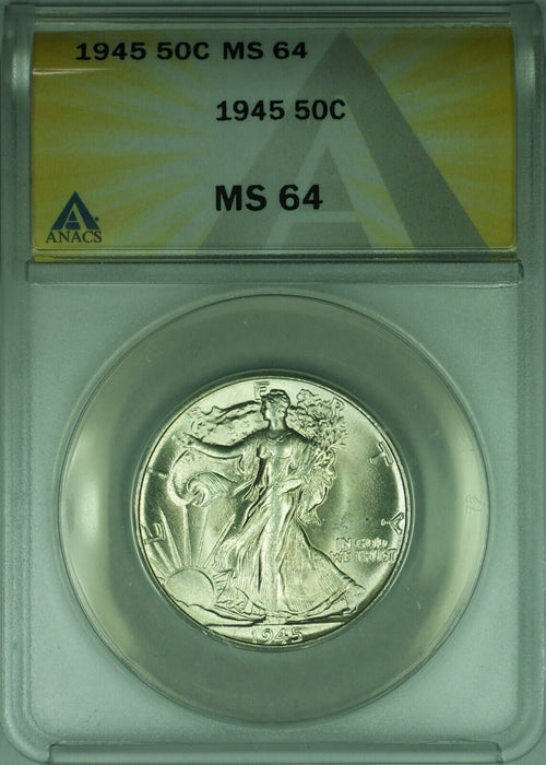 1945 Walking Liberty Silver Half Dollar 50c ANACS MS-64