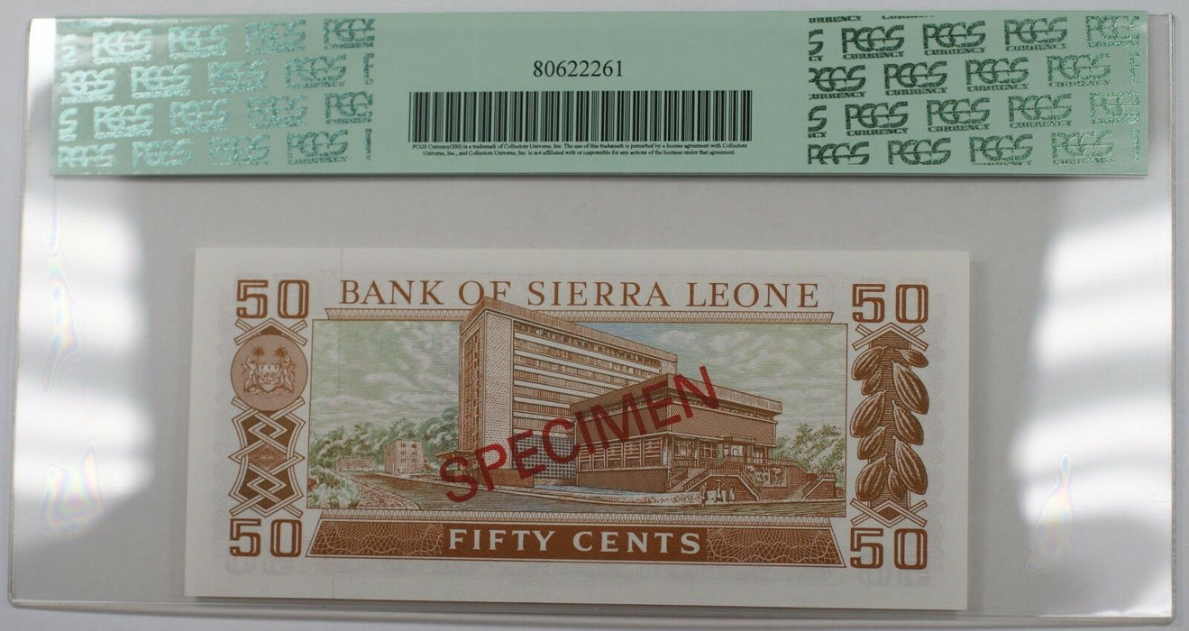 (1979) Sierra Leone 50 Cents Specimen Note SCWPM# 4-CS2 PCGS 68 PPQ Superb Gem