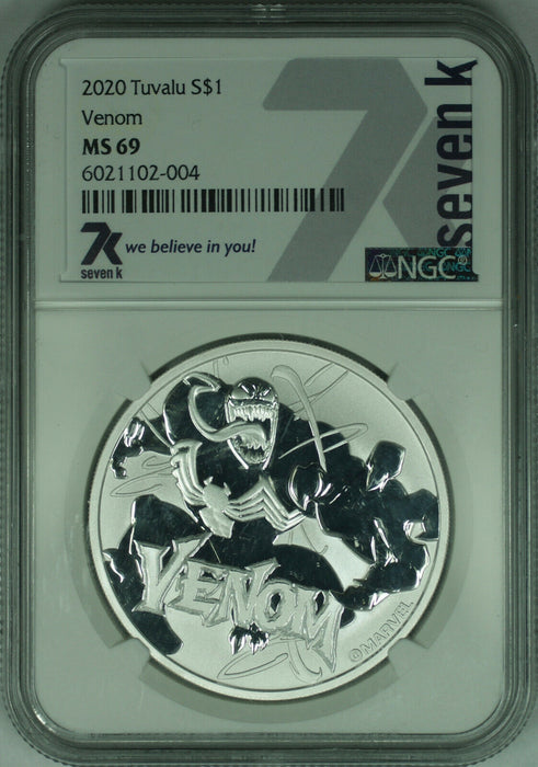 2020 Tuvalu Silver Dollar 1 Oz 9999 Marvel Comics Venom NGC MS-69