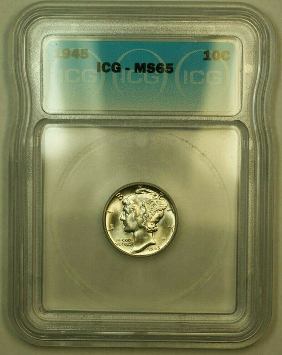 1945 Silver Mercury Dime 10c Coin ICG MS-65 PP