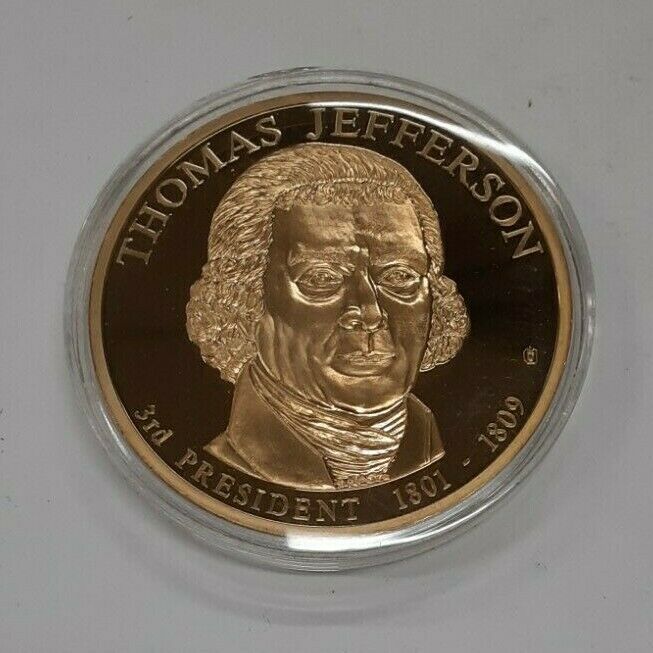 Thomas Jefferson American Mint Gold Plated Trial Dollar Commemorative in Capsule