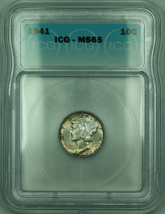 1941 Mercury Silver Dime 10c Coin ICG MS-65 Toned (Y)