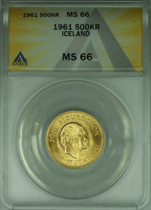 1961 500 Kronur Iceland Gold Coin ANACS MS-66