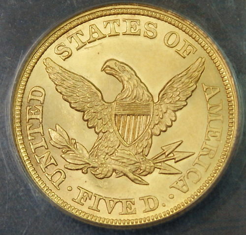 1861 $5 Liberty Half Eagle Gold Coin ANACS MS-60 BU UNC Details