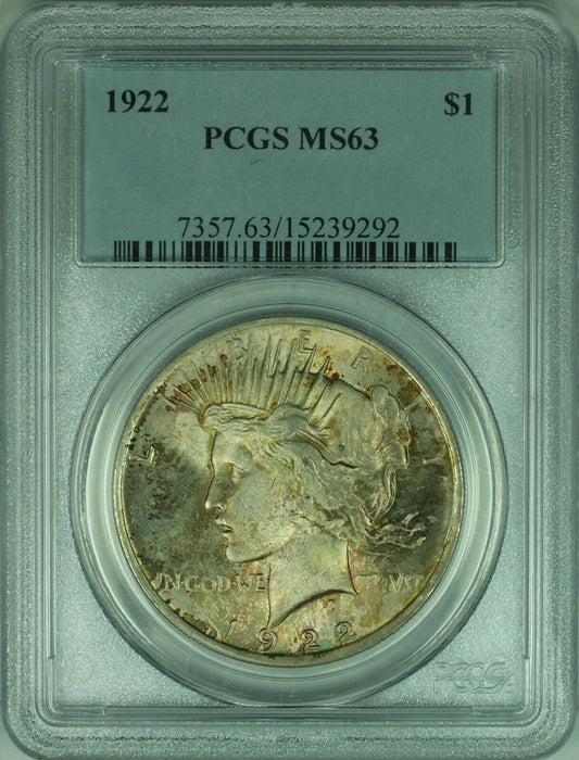 1922 Peace Silver Dollar $1 Coin PCGS MS-63 Beautifully Toned (34-F)
