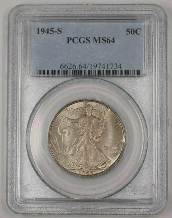 1945-S Walking Liberty Silver Half Dollar 50c PCGS MS-64 Toned (Better Coin) 1B