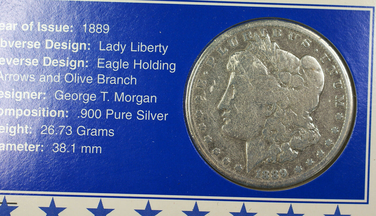 1889-O Morgan Silver Dollar Circulated Coin 3 Cent Statehood Stamp & Fact Sheet