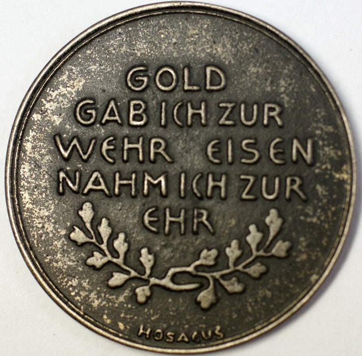1916 German Medal In Eiserner Zeit In Gold We Give, Iron For Honor Word War One
