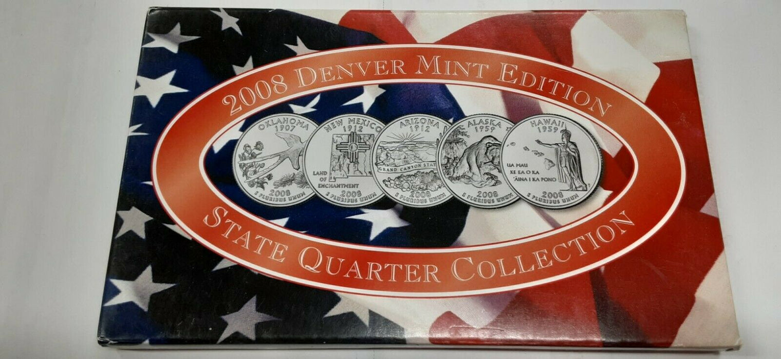 2008-D State Quarters 5 Coin Set 50 States Program-BU in Plastic Case