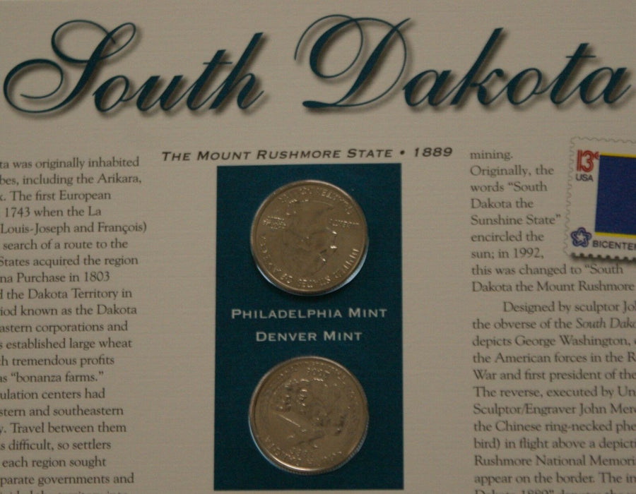 South Dakota 2006 P&D Quarter for Anniversery of Statehood Bonus Stamp