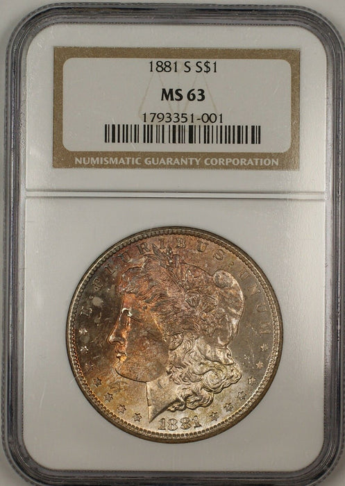 1881-S Morgan Silver Dollar $1 Coin NGC MS-63 Toned Obverse (Tc)