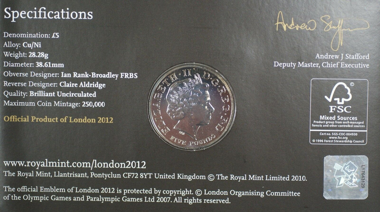 2011 Great Britain 5 Pound Proof Coin UK Olympics Countdown Royal Mint Folder
