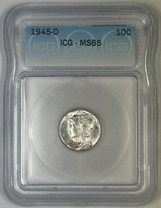 1945-D Mercury Silver Dime 10c Coin Lightly Toned ICG MS 65 (54)