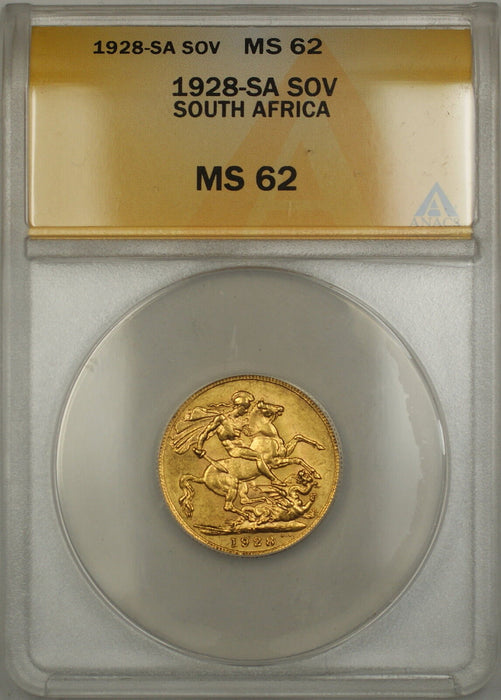 1928-SA South Africa Sovereign Gold Coin ANACS MS-62