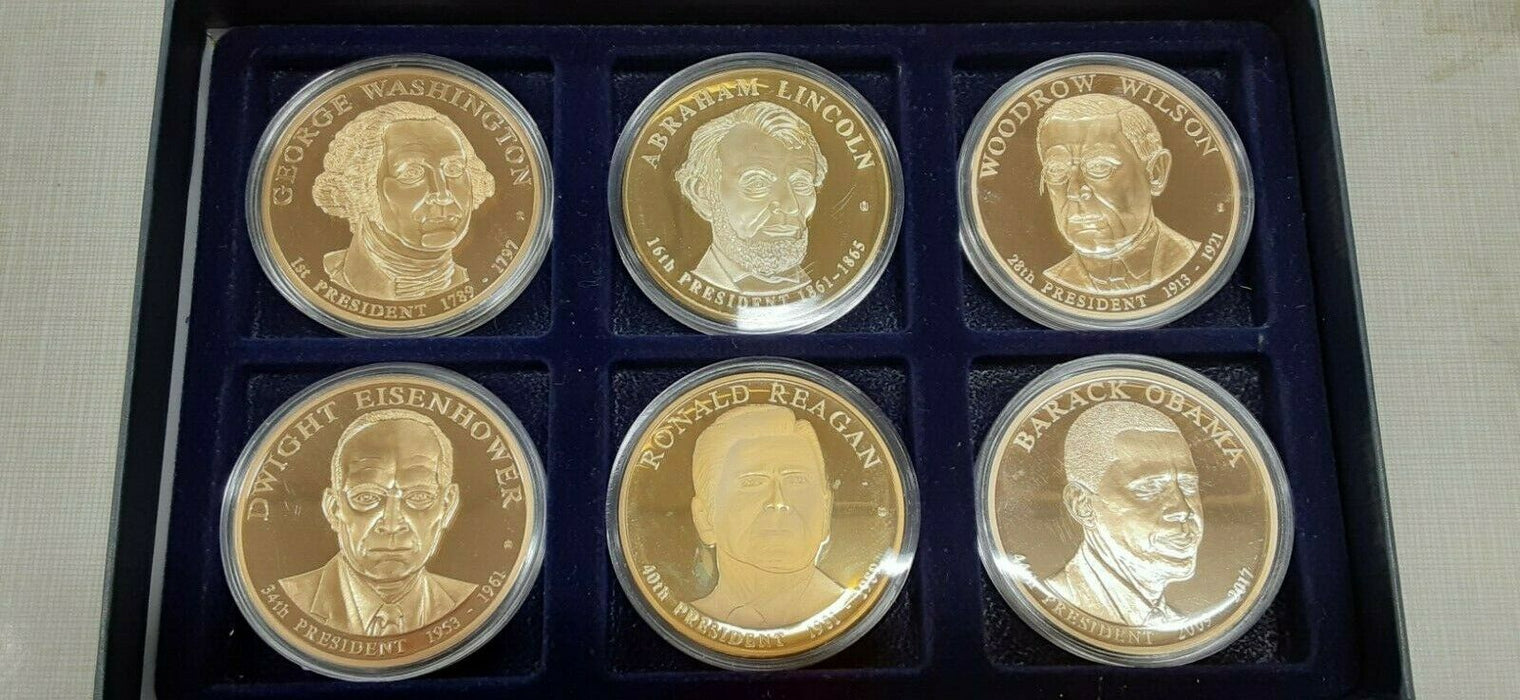 American Mint Set of 6 Collection Gold-Plated Presidential Dollar Trials in Box