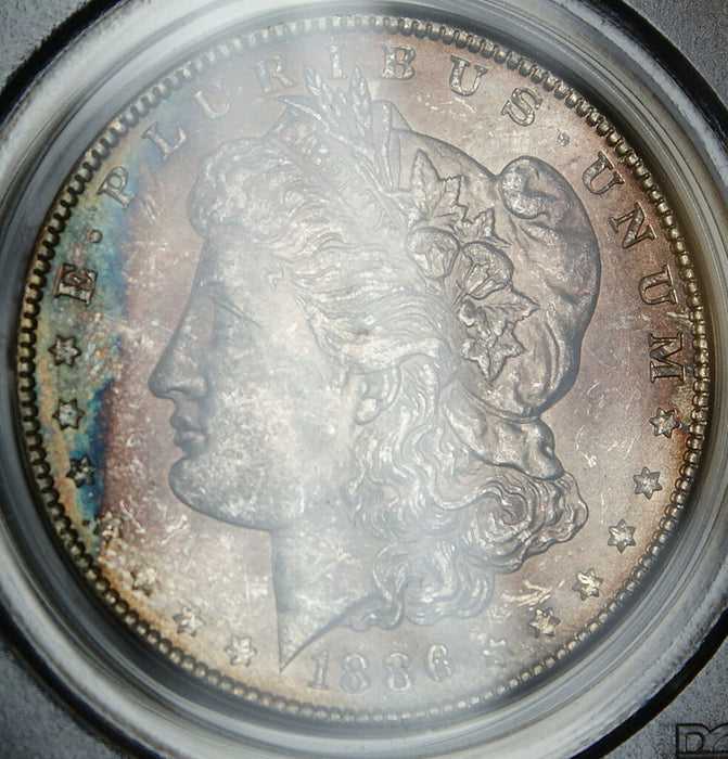 1886 Morgan Silver Dollar Coin, PCGS MS-62 Toned 1 DFT