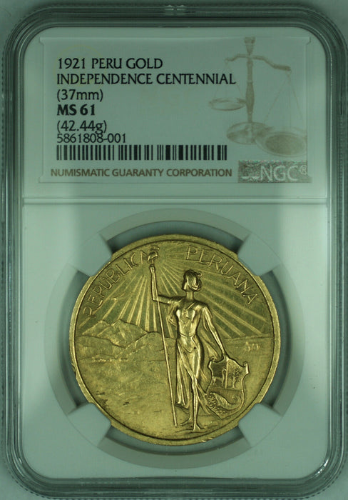 1921 Peru Gold Medal Independence Centennial from Spain NGC MS-61