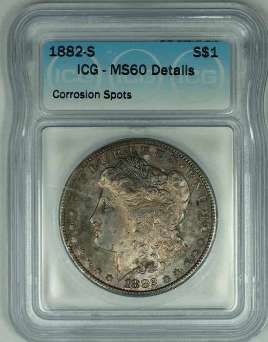 1882-S Morgan Silver Dollar Toned $1 Coin ICG MS 60+ Details (23)