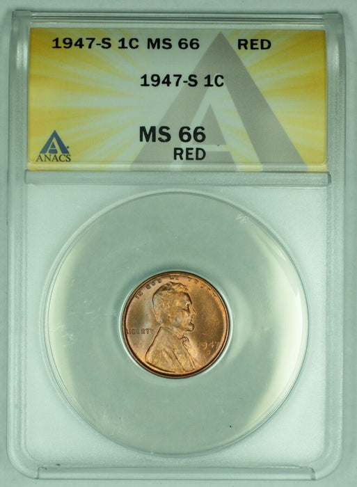 1947-S Lincoln Wheat Cent 1C Coin ANACS MS 66 RD (1) A