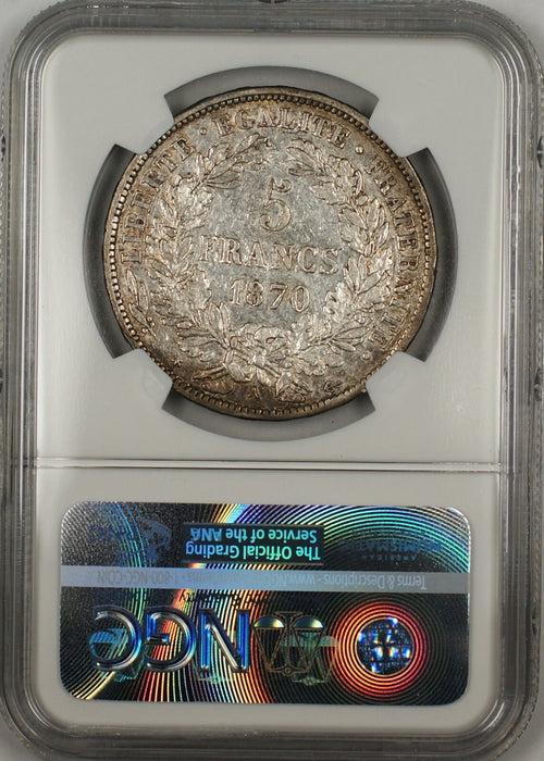 1870A Ceres with Motto France 5F Francs Silver Coin NGC XF-45