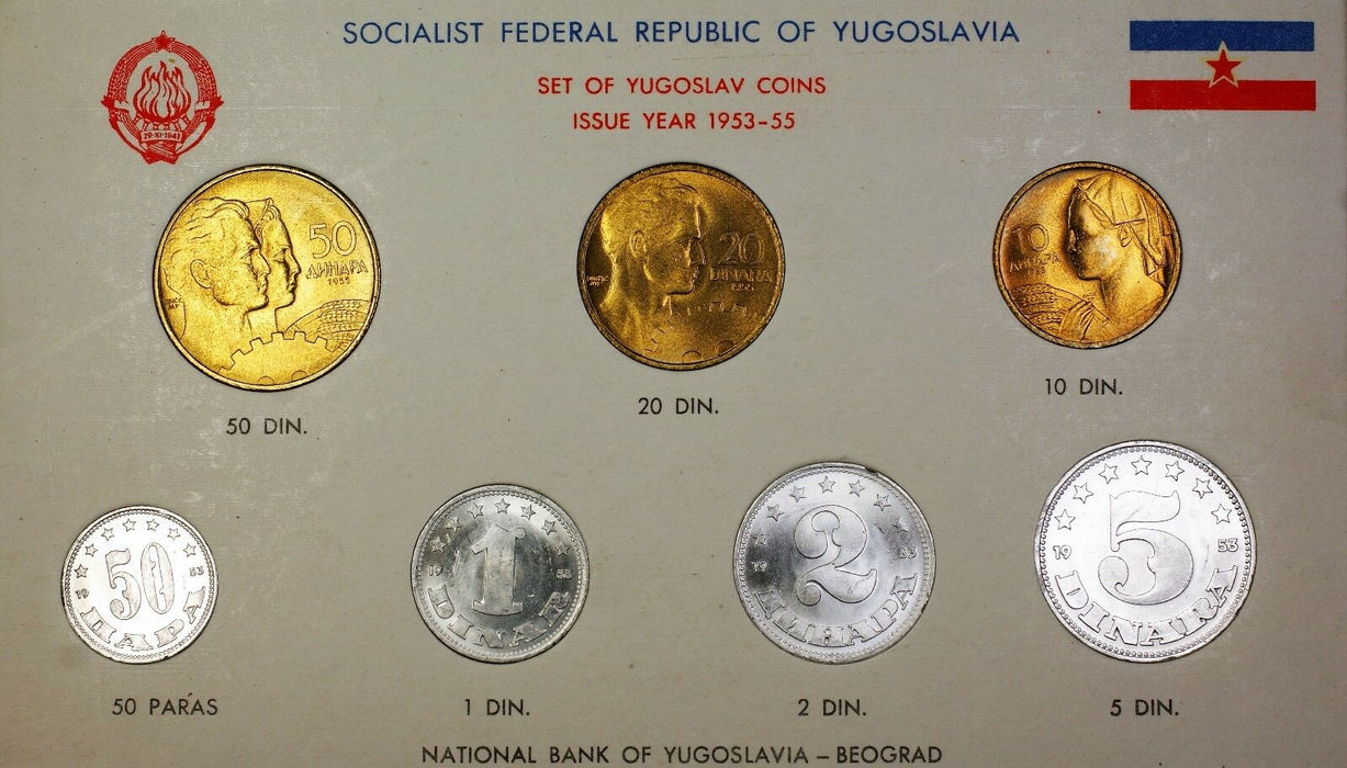 1953-5 Socialist Federal Republic of Yugoslavia 7 Coin BU Mint Set