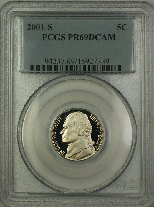 2001-S Proof Jefferson Nickel 5c Coin PCGS PR-69 DCAM Deep Cameo