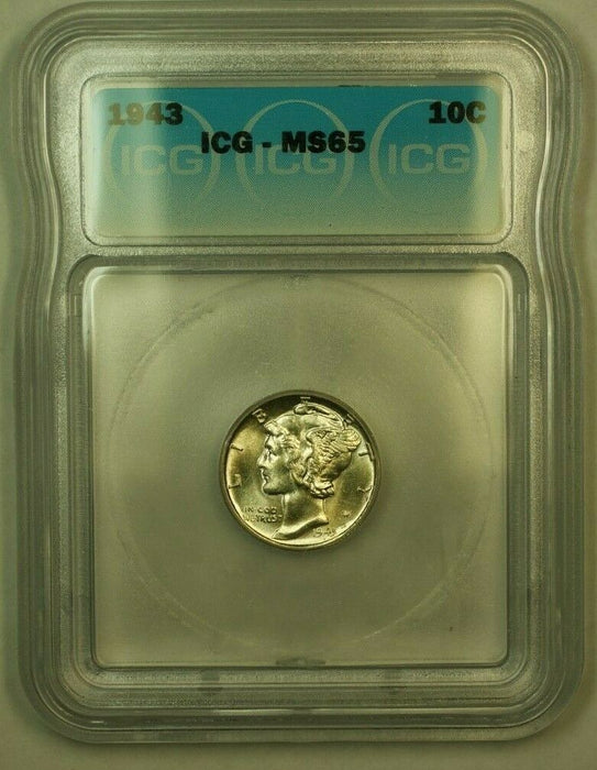 1943 Silver Mercury Dime 10c Coin ICG MS-65 V