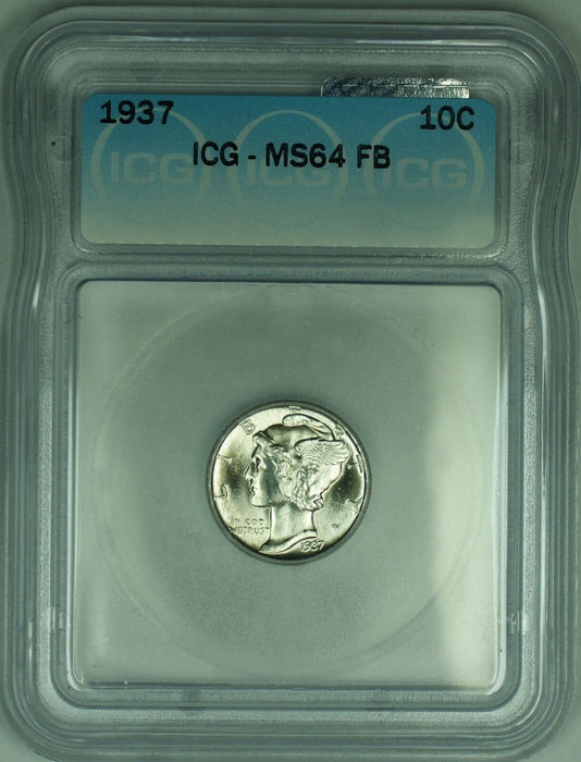 1937 Mercury Silver Dime 10c Coin ICG MS-64 (FSB) (Looks Better)  (53C)