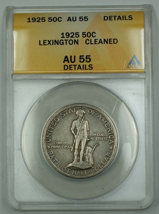 1925 Lexington Commemorative Silver Half Dollar Coin ANACS AU-55 Details Cleaned