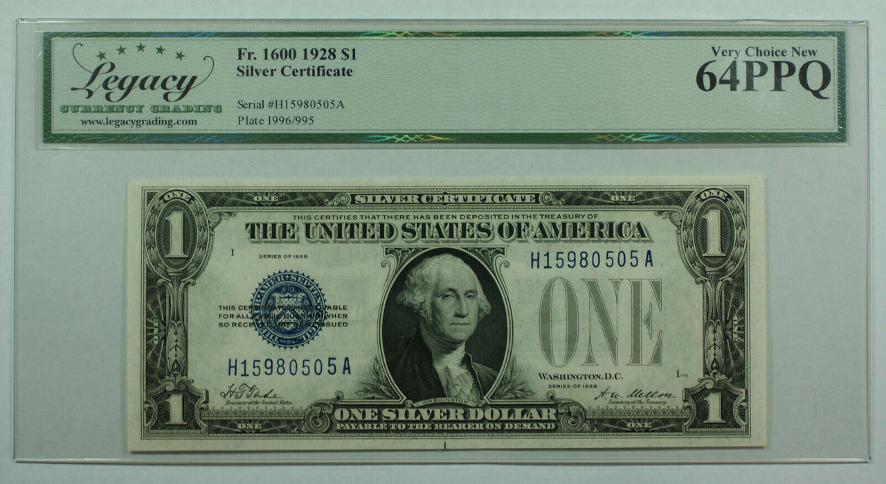 1928 $1 One Dollar Silver Certificate Note Fr. 1600 Legacy New 64 PPQ (B)
