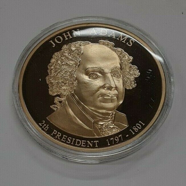 John Adams American Mint Gold Plated Trial Dollar Commemorative in Capsule