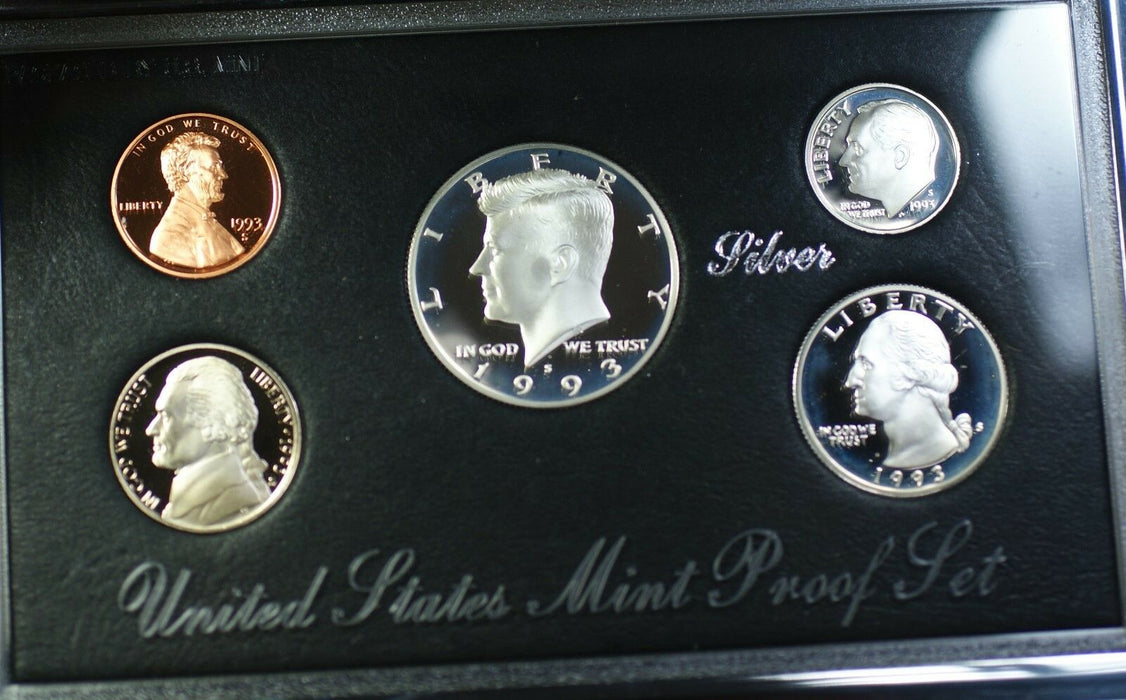 1993-S U.S. Mint Complete SILVER Premier Proof Set Gem Coins with Box and COA