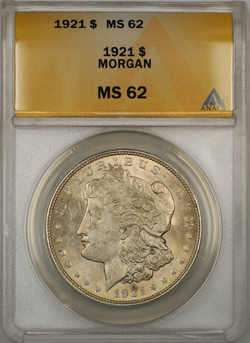 1921 Morgan Silver Dollar $1 Coin ANACS MS-62 (10b)