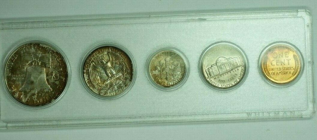 1957 US Mint Set in Plastic Holders Brilliant Uncirculated Coins Mint Set Toned
